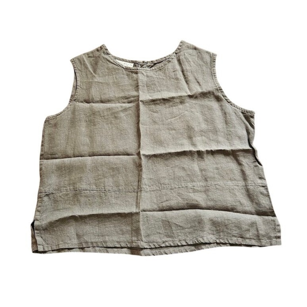 Bryn Walker Womens Large 100% Linen Sleeveless Boxy Top Grey Taupe Tank Top